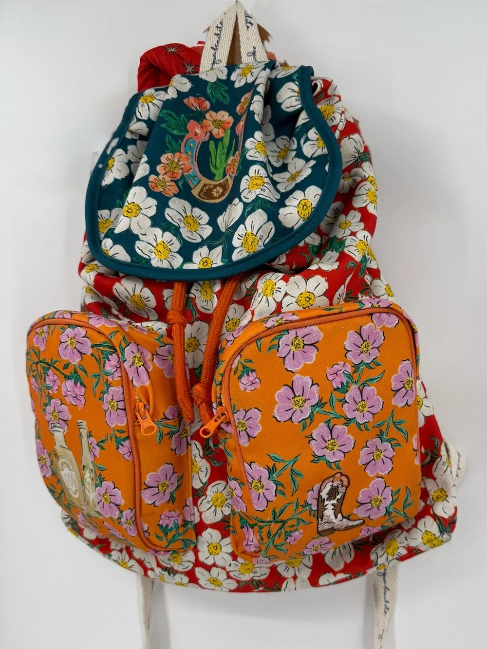 Agua Bendita Peach Floral Western Print Backpack | Multi | One Size